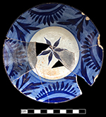 Pearlware painted underglaze London shape handled cup  and matching saucer with swag motif.  3.75”  cup rim diameter; 5.5” saucer rim diameter; 2.25” cup height.